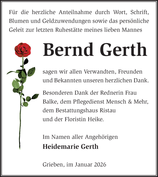 Traueranzeige von Bernd Gerth von Märkische Oderzeitung
