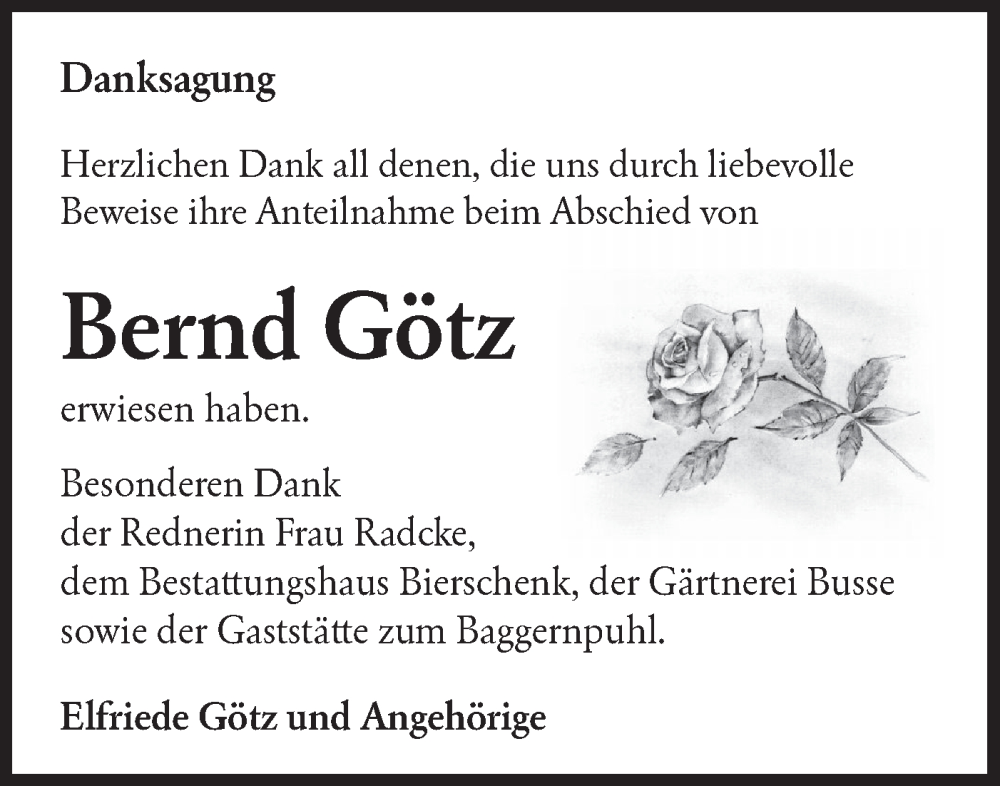  Traueranzeige für Bernd Götz vom 07.02.2026 aus Märkische Oderzeitung