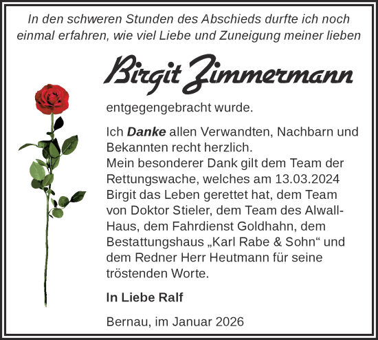 Traueranzeige von Birgit Zimmermann von Märkische Oderzeitung