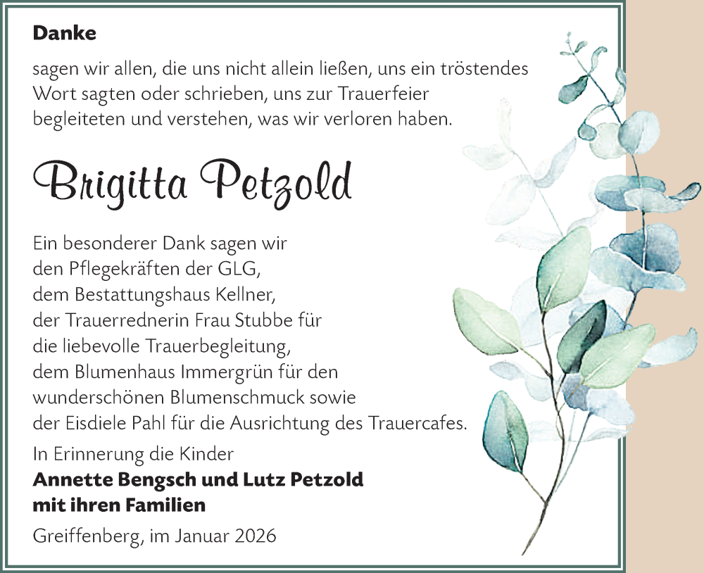  Traueranzeige für Brigitta Petzold vom 07.02.2026 aus MO Uckerm.-Anz.