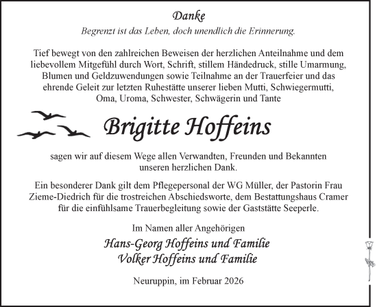 Traueranzeige von Brigitte Hoffeins von Märkische Oderzeitung
