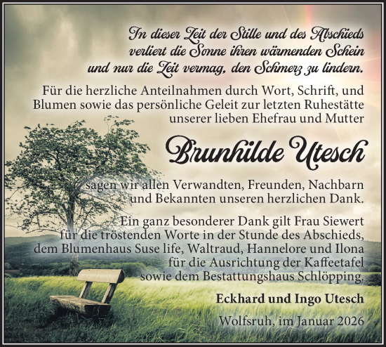Traueranzeige von Brunhilde Utesch von Märkische Oderzeitung