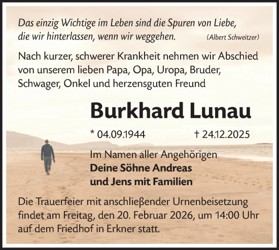 Traueranzeige von Burghard Lunau von Märkische Oderzeitung