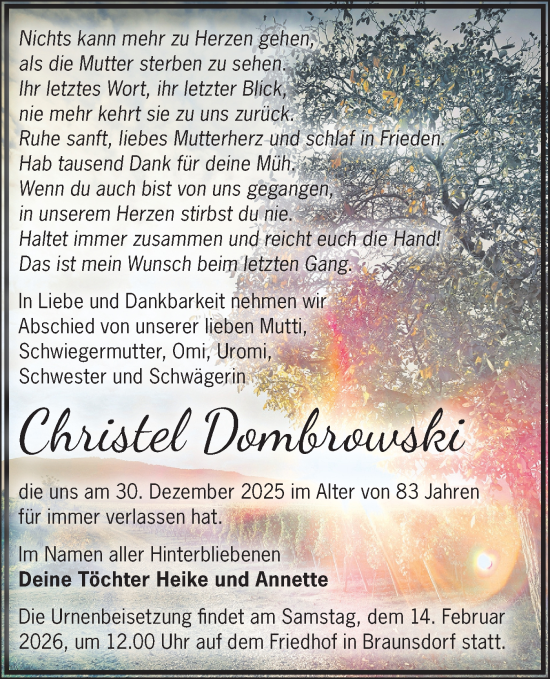 Traueranzeige von Christel Dombrowski von Märkische Oderzeitung