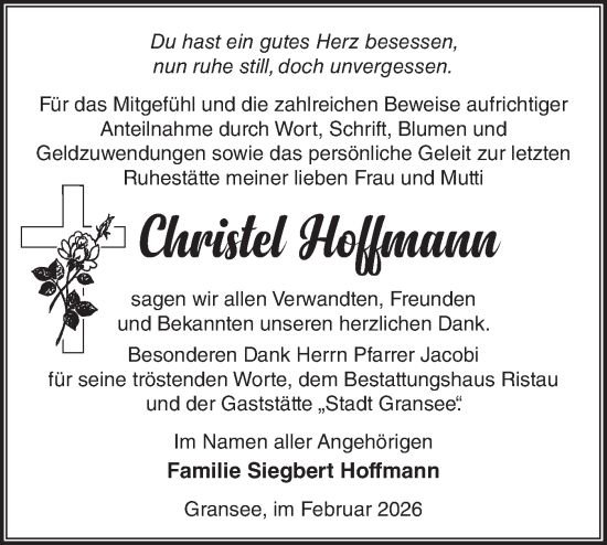 Traueranzeige von Christel Hoffmann von Märkische Oderzeitung