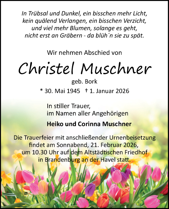 Traueranzeige von Christel Muschner von Märkische Oderzeitung