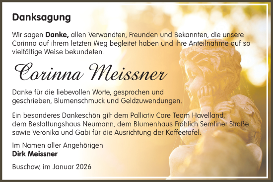 Traueranzeige von Corinna Meissner von Märkische Oderzeitung