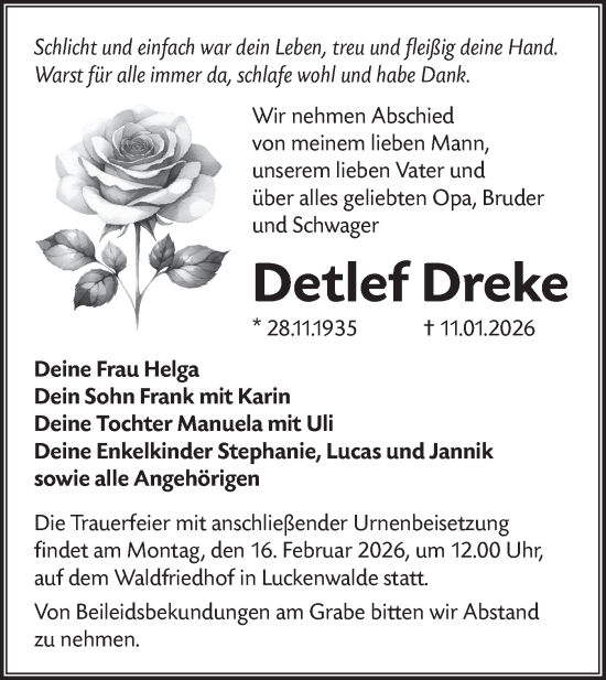 Traueranzeige von Detlef Dreke von Blickpunkt Jüterbog/Luckenwalde