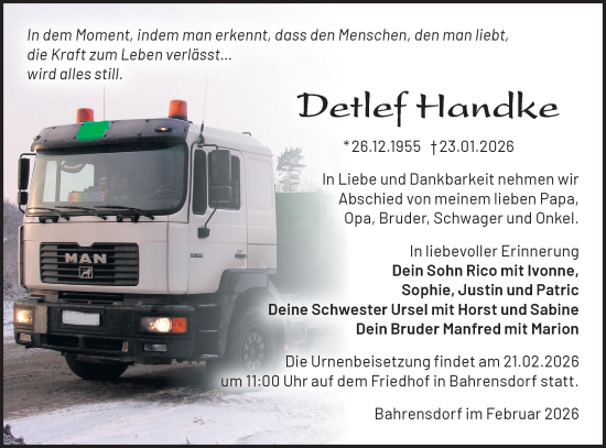 Traueranzeige von Detlef Handke von Märkische Oderzeitung