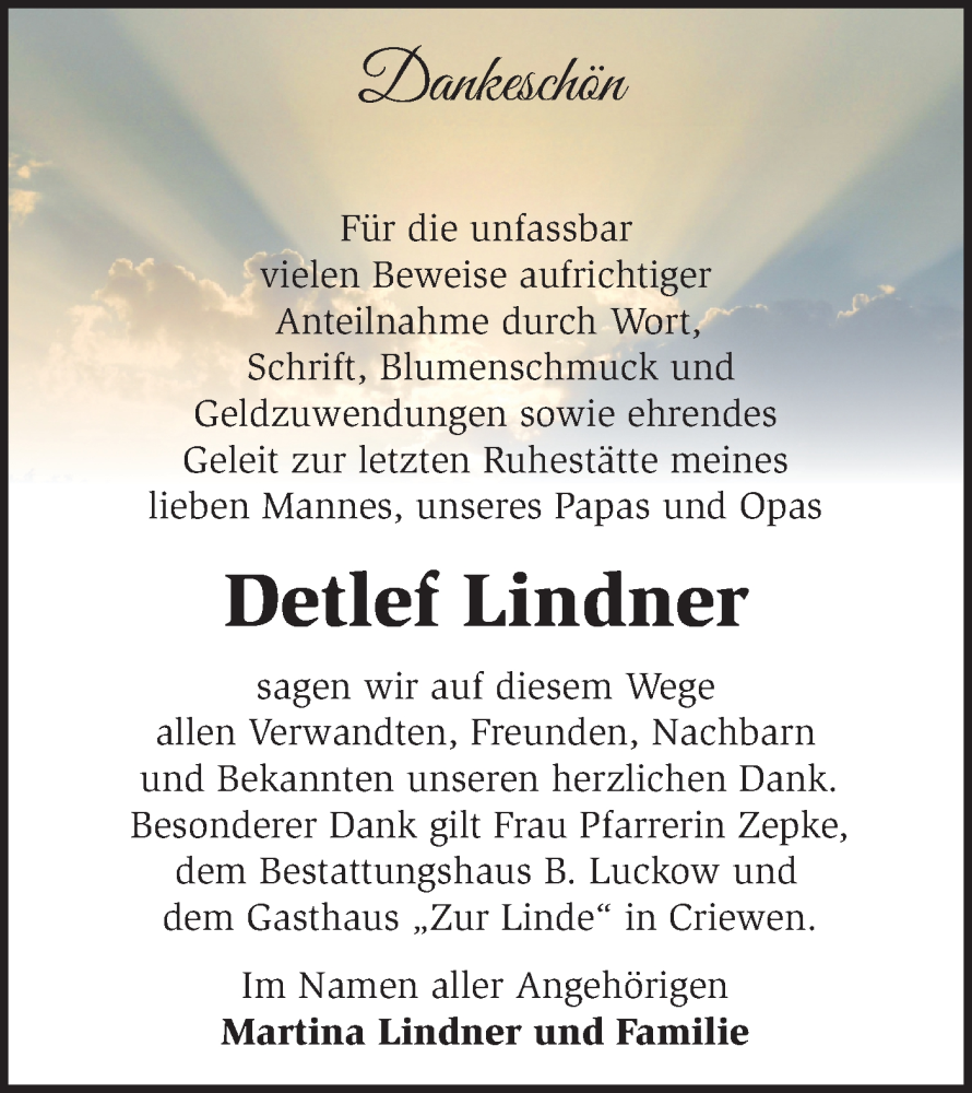  Traueranzeige für Detlef Lindner vom 07.02.2026 aus MO Uckerm.-Anz.