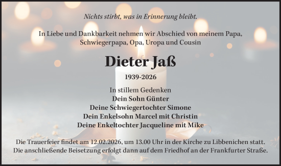 Traueranzeige von Dieter Jaß von MO Oderld.-Echo
