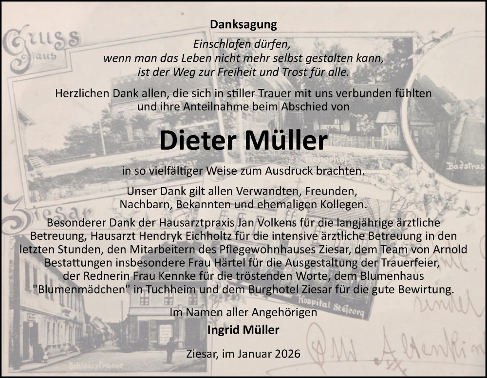  Traueranzeige für Dieter Müller vom 07.02.2026 aus Märkische Oderzeitung