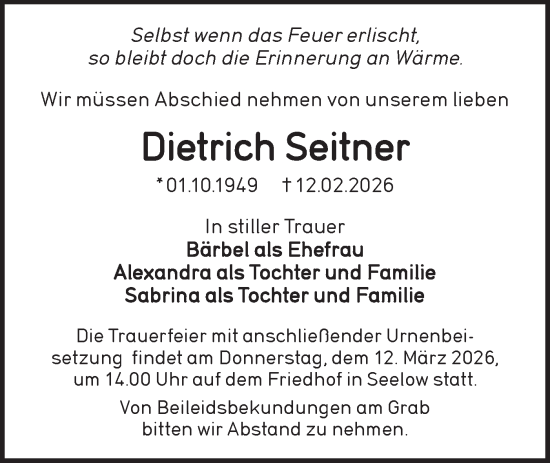Traueranzeige von Dietrich Seitner von MO Oderld.-Echo