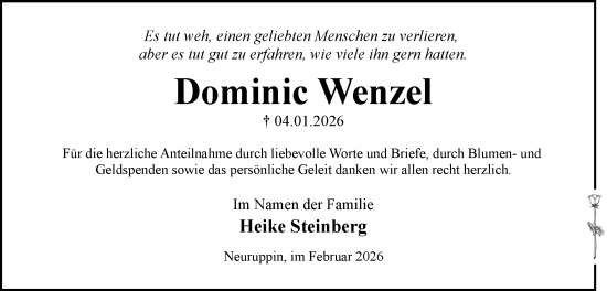 Traueranzeige von Dominic Wenzel von Märkische Oderzeitung