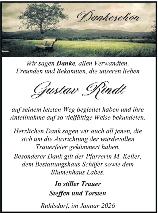 Traueranzeige von DS Gustav Rindt  von Blickpunkt Jüterbog/Luckenwalde