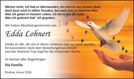 Traueranzeige von Edda Lohnert von Märkische Oderzeitung