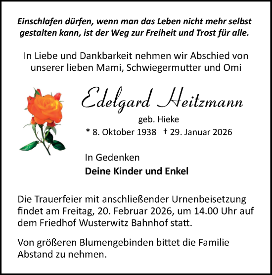 Traueranzeige von Edelgard Heitzmann von Märkische Oderzeitung