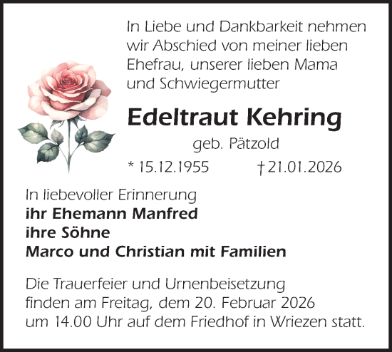 Traueranzeige von Edeltraut Kehring von MO Oderld.-Echo
