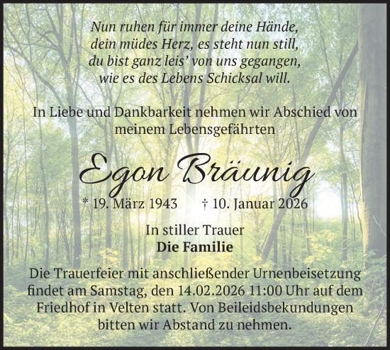 Traueranzeige von Egon Bräunig von Märkische Oderzeitung