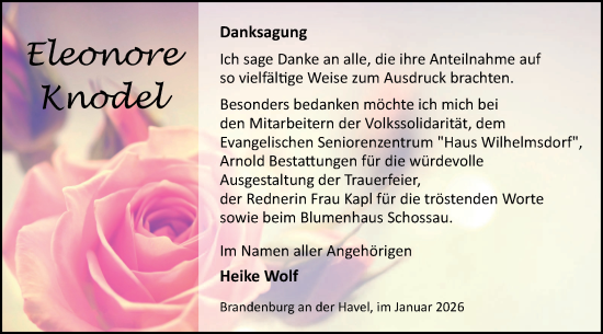 Traueranzeige von Eleonore Knodel von Märkische Oderzeitung