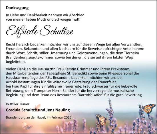 Traueranzeige von Elfriede Schultze von Märkische Oderzeitung