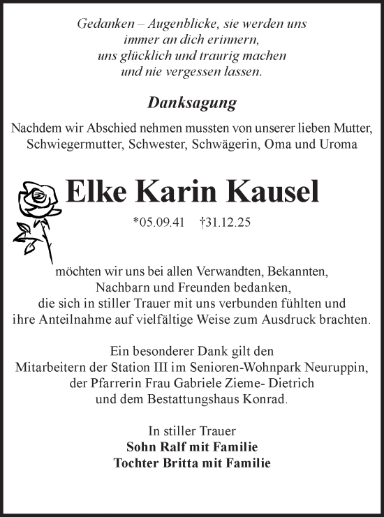 Traueranzeige von Elke Karin Kausel von Märkische Oderzeitung