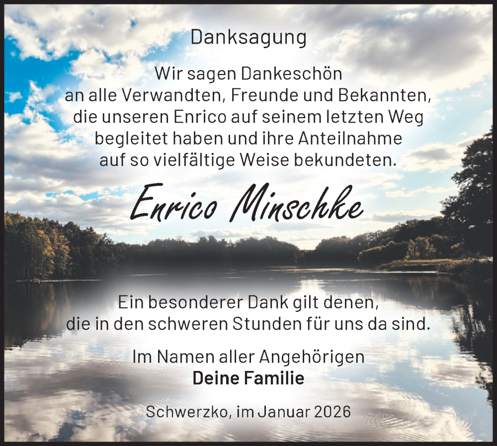  Traueranzeige für Enrico Minschke vom 07.02.2026 aus Märkische Oderzeitung