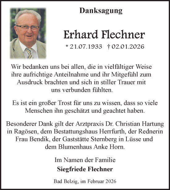 Traueranzeige von Erhard Flechner von Märkische Oderzeitung