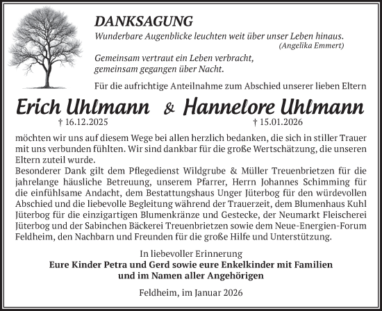Traueranzeige von Erich Uhlmann von Blickpunkt Jüterbog/Luckenwalde