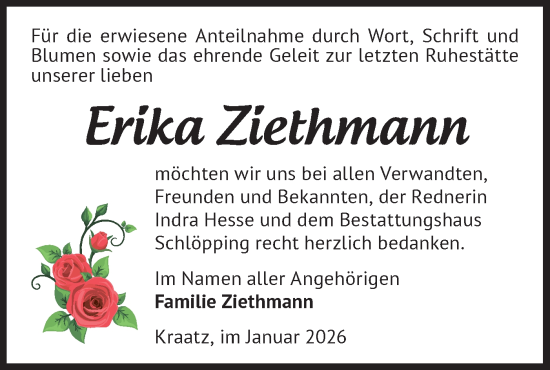 Traueranzeige von Erika Ziethmann von Märkische Oderzeitung
