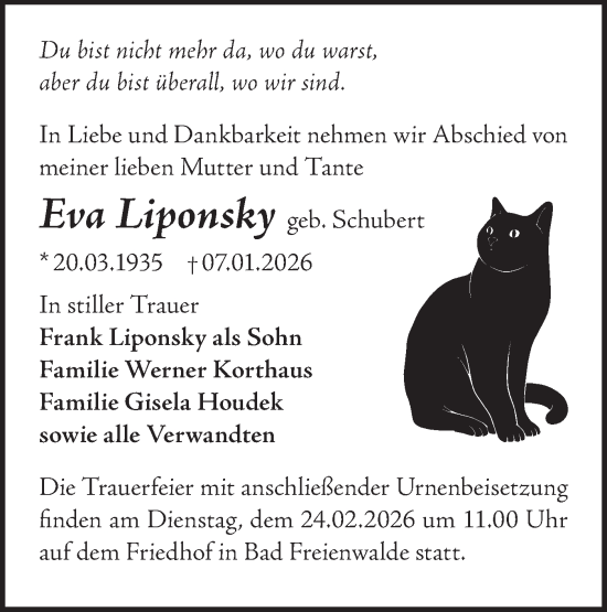 Traueranzeige von Eva Liponsky von MO Oderld.-Echo