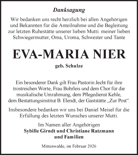 Traueranzeige von Eva-Maria Nier von Blickpunkt Königs Wusterhausen