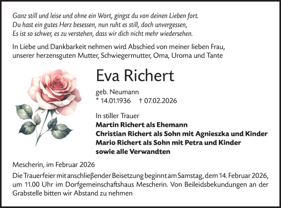 Traueranzeige von Eva Richert von MO Uckerm.-Anz.