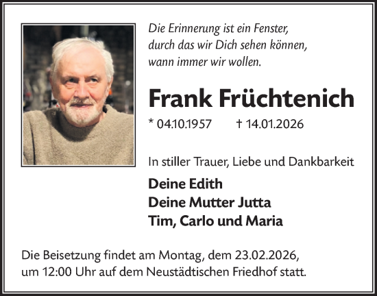 Traueranzeige von Frank Früchtenich von Märkische Oderzeitung
