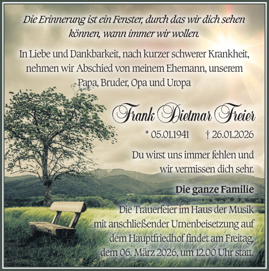Traueranzeige von Frank Dietmar Freier von Märkische Oderzeitung
