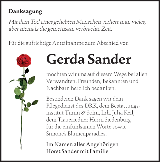 Traueranzeige von Gerda Sander von MO Oderld.-Echo