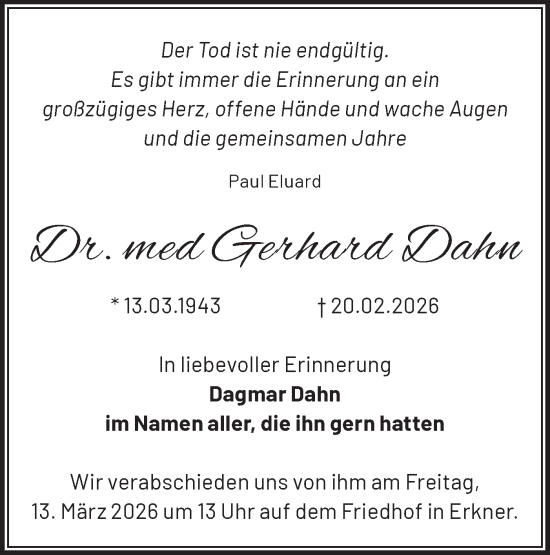 Traueranzeige von Gerhard Dahn von Märkische Oderzeitung