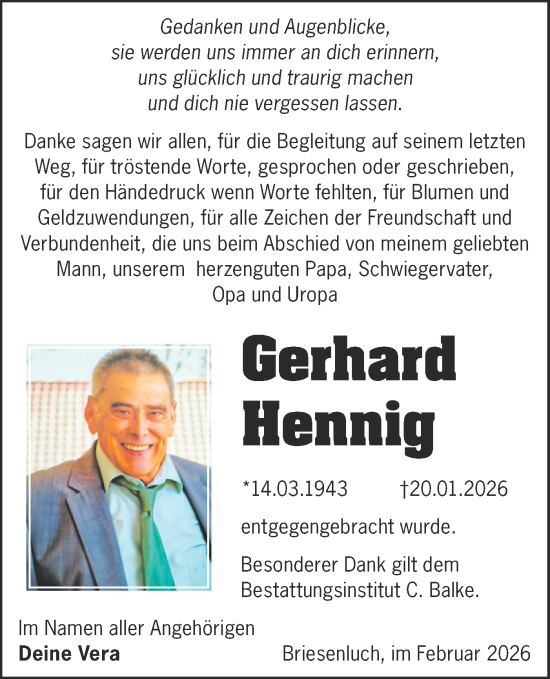 Traueranzeige von Gerhard Hennig von Märkische Oderzeitung