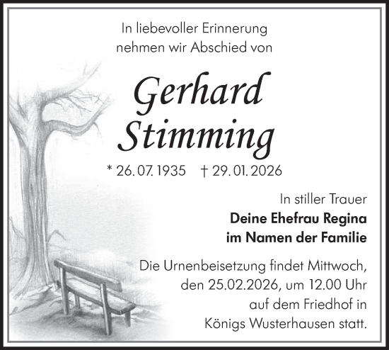 Traueranzeige von Gerhard Stimming von Blickpunkt Königs Wusterhausen