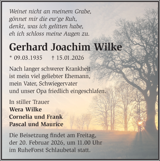 Traueranzeige von Gerhard Joachim Wilke von Märkische Oderzeitung