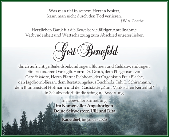 Traueranzeige von Gert Benefeld von MO Oderld.-Echo