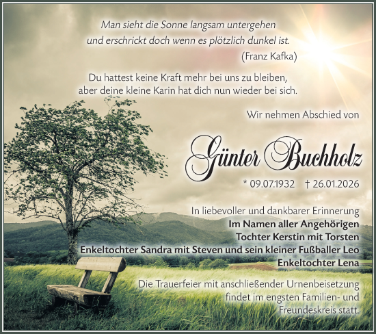Traueranzeige von Günter Buchholz von Märkische Oderzeitung
