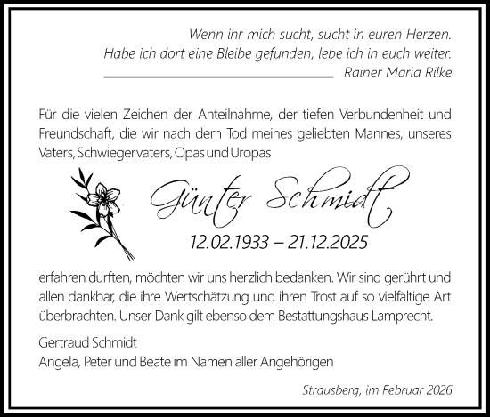 Traueranzeige von Günter Schmidt von Märkische Oderzeitung