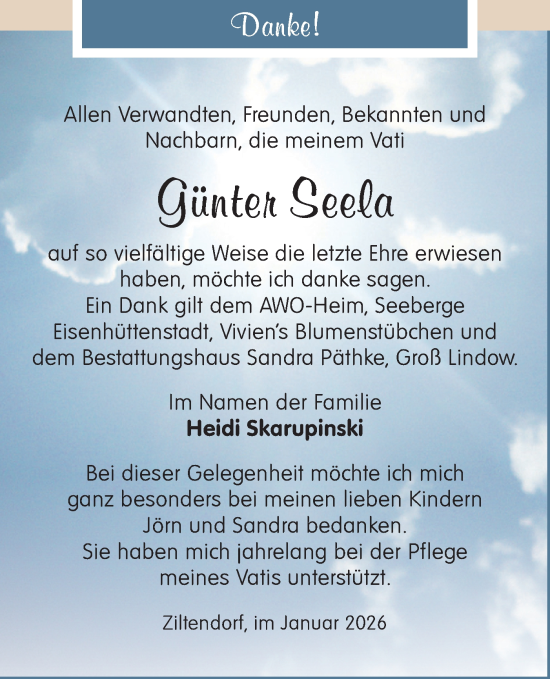Traueranzeige von Günter Seela von Märkische Oderzeitung