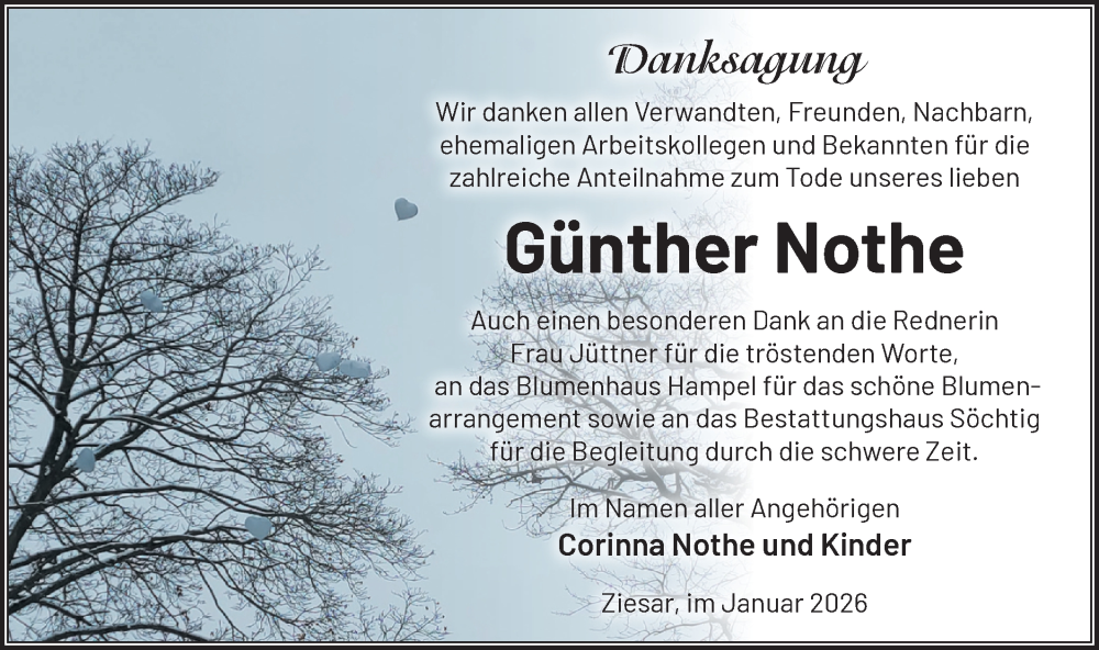  Traueranzeige für Günther Nothe vom 14.02.2026 aus Märkische Oderzeitung