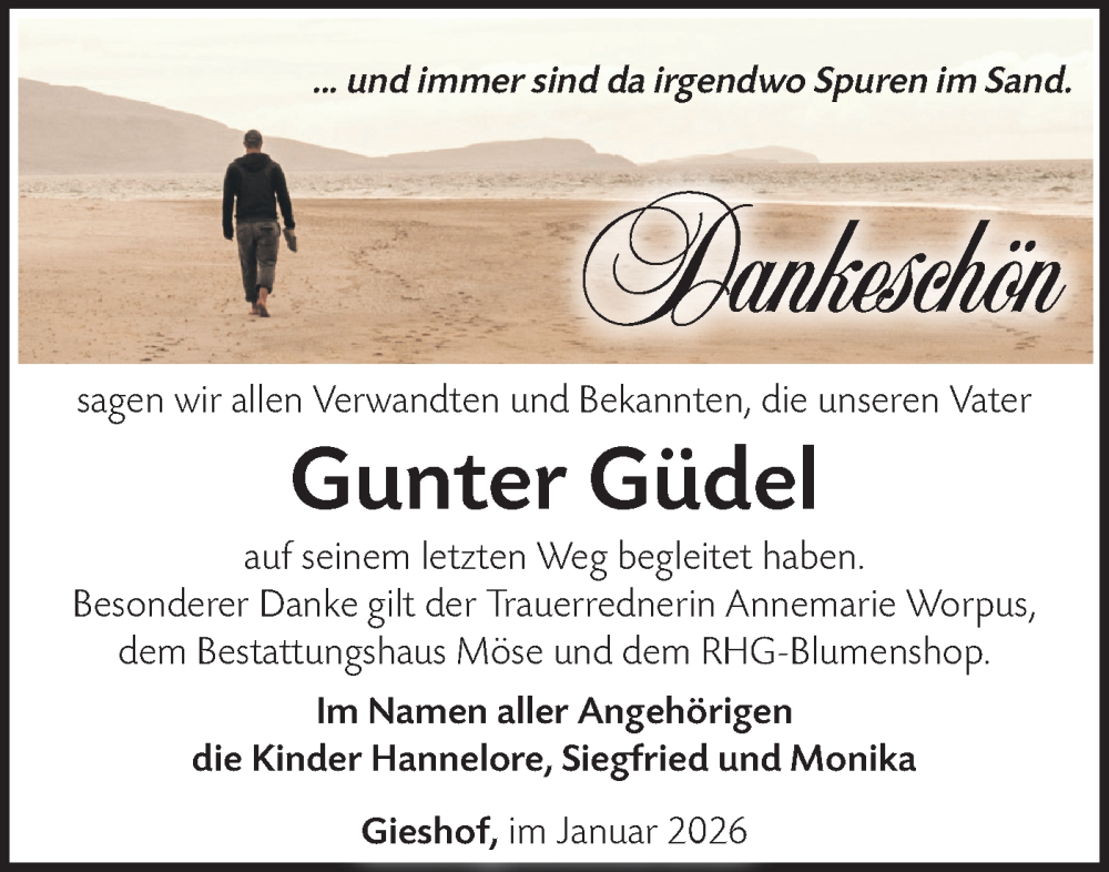  Traueranzeige für Gunter Güdel vom 07.02.2026 aus MO Oderld.-Echo