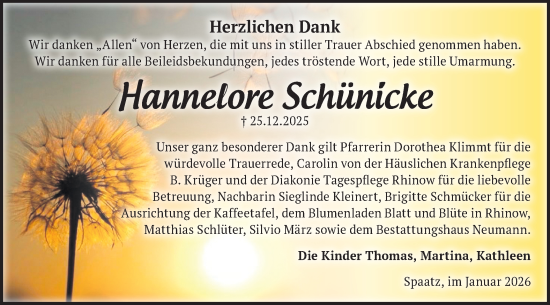 Traueranzeige von Hannelore Schünicke von Märkische Oderzeitung