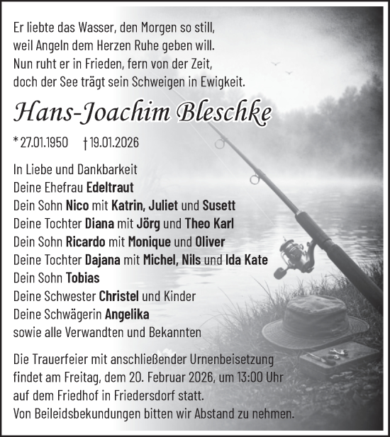 Traueranzeige von Hans-Joachim Bleschke von Märkische Oderzeitung
