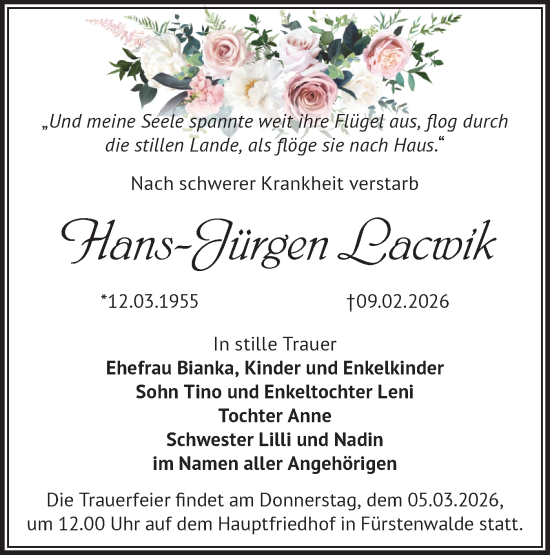 Traueranzeige von Hans-Jürgen Lacwik von Märkische Oderzeitung