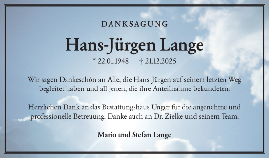 Traueranzeige von Hans-Jürgen Lange von Blickpunkt Jüterbog/Luckenwalde